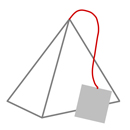Pyramid tea bag with thread and tag